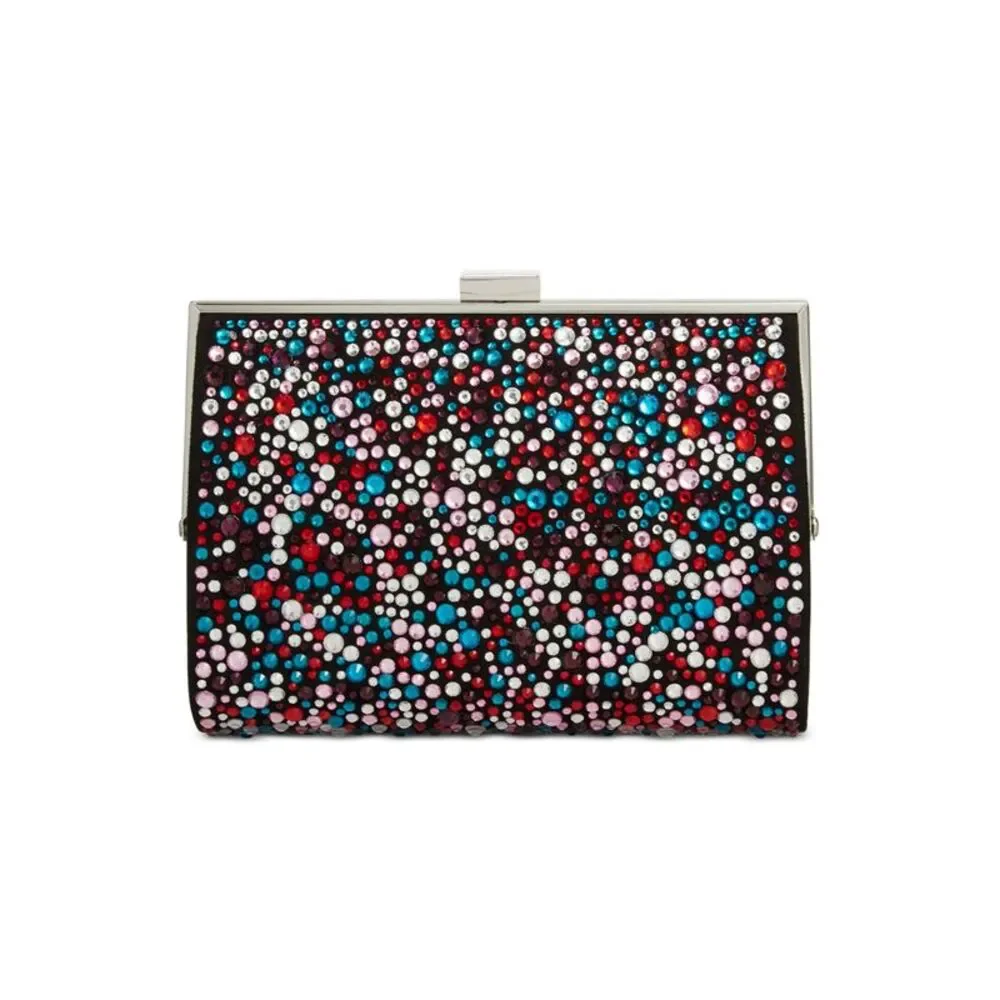 INC Women's Black Rhinestone Canvas Chain Strap Clutch Handbag Purse